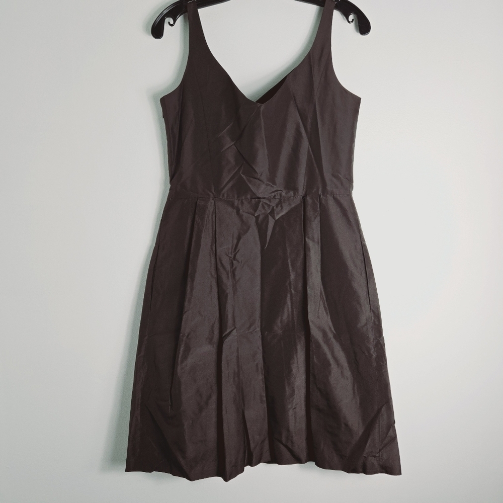 Ann Taylor Brown Fit And Flare Sleeveless Knee Length Silk Dress - Picture 4 of 7